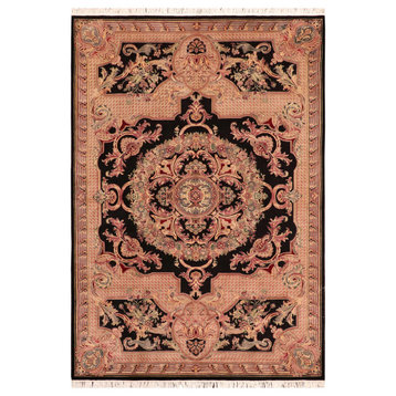 Firdous Pak Persian Hyacinth Black/Pink Wool Rug - 6'2'' x 9'0''