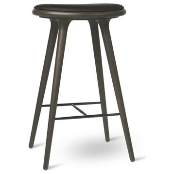 Mater High Stool Bar Height 29.1", Black Leather Seat