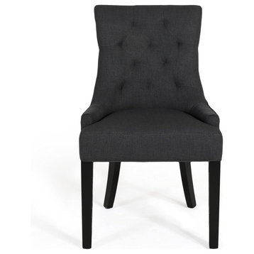 Contemporary Dining Chair, Tapered Legs With Diamond Tufted Backrest, Dark Grey