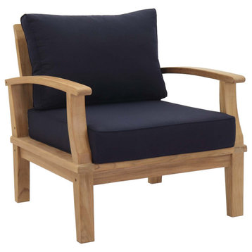 Marina Outdoor Premium Grade A Teak Wood Armchair, Natual Navy