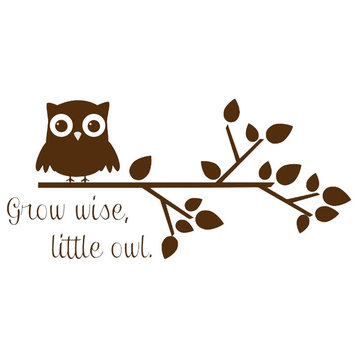 Decal Vinyl Wall Sticker Grow Wise Little Owl Quote, Brown