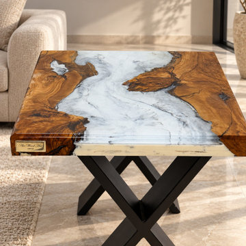 Olive Wood Marble Essence Side Table