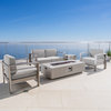 Crested Bay Outdoor Aluminum 4 Seater Chat Set with Fire Pit, Cast Silver, Light Gray Fire Table