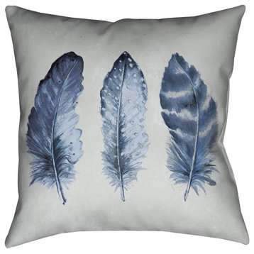 Laural Home Indigo Feathers I Indoor Decorative Pillow, 18"x18"