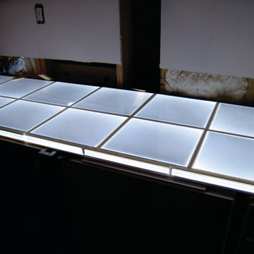 Caesarstone’s Concetto Collection Blue Agate backlit with SLABlite