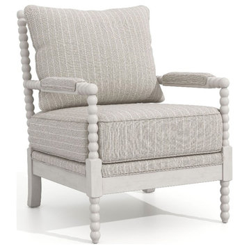 Furniture of America Elm Fabric Cushioned Accent Chair in White Stripes Pattern