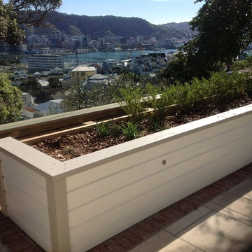 After: weatherboard planter, frameless glass balustrade