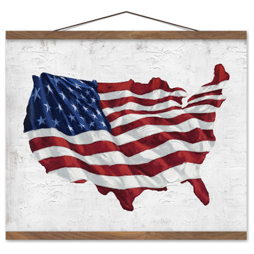 USA Flag 20 x 16 Teak Hanging Canvas
