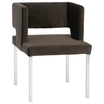 Raffia Dining Chair, Black Velvet, Stainless Steel Legs