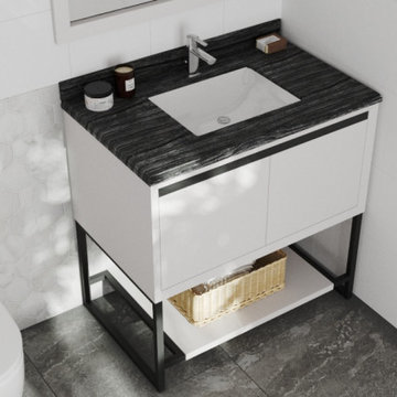 Laviva 313SMR-36W-BW Alto 36 - White Vanity Cabinet + Black Wood Marble Countert