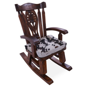 Wooden Rocking Chair Handcarved Back Removable Hair-On Cowhide Pillow RC136-CP