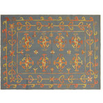 Bareen's Designer Rugs - Embroidered Ikat Kilim Conway Blue/Pink Wool Rug, 5'11 x 8'0 - Add a touch of elegance to your home with this casual chic hand woven Tribal embroidered Kilim Wool Rug. Constructed on a loom by Nomad Turkman people with hand spun wool and 100% Natural Vegetable dyes these beautiful rugs are known for their beautiful repetitive geometric pattern with naturalistic floral and traditional patterns. The contemporary fashion palette produces bold, sharp patterns that are ingeniously versatile pattern. These beautiful rugs are made by individual short strands of different color being knotted onto the warps and held together by pressing the wefts tightly. The designs are made by interweaving the variously colored wefts and warps. Kilims are known to be one of a kind rugs due to their durability and versatility.