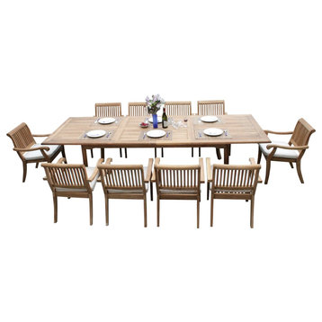 11-Piece Outdoor Teak Dining Set: 117" Rectangle Table, 10 Arbor Stacking Chairs