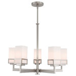 Livex Lighting - Livex Lighting Harding Brushed Nickel Light Chandelier - The transitional style of the Harding five light chandelier features an eye-catching satin opal white glass shade floating inside a unique double forged square design in a brushed nickel finish.