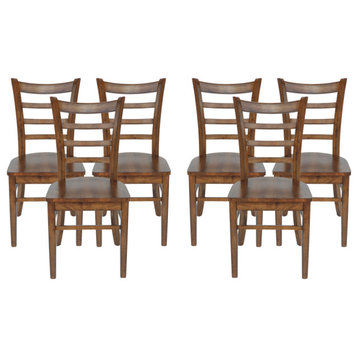 Wagner Rubberwood Dining Chairs, Set of 6, Antique Brown Wood