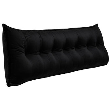 Button Tufted Body Positioning Pillow Headboard Alternative Velvet Black, 79x20x3 Inches