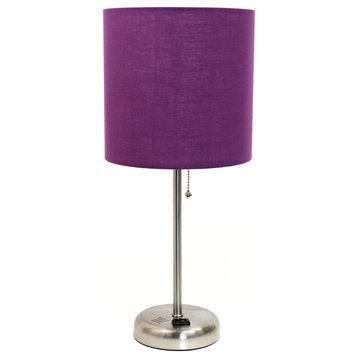 Limelights Stick Lamp With Charging Outlet and Fabric Shade, Purple Shade
