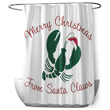 70"Wx73"L Santa Claws Lobster Shower Curtain, Forest Green