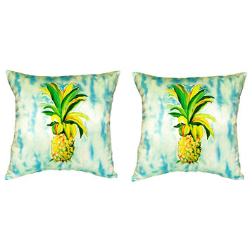 Pair of Betsy Drake Pineapple No Cord Pillows 18 Inch X 18 Inch