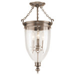 Hudson Valley Lighting - Hanover, Three Light 21" Semi Flush, Historic Nickel Finish, Clear Glass Shade - Not only does our bell jar lantern capture the timeless style of a British heirloom, blown glass and cast brass ensures Hanover will be admired for generations. Patterned after the signature lanterns that graced royal foyers during the English Regency, Hanover resounds with authentic details. Filigreed hangers anchor Hanover's three brass chains, while a glass smoke bell warmly diffuses light across an expanse of upward space.