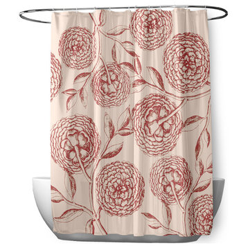 70"Wx73"L Antique Flowers Shower Curtain, Red