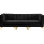 Meridian Furniture - Alina Velvet Upholstered 3-Piece Modular Sofa, Black - Bring modern beauty to your space with the addition of this Alina Velvet Modular Sofa. This beautiful sofa features deep channel tufting to ramp up its visual interest and add to its resilient demeanor. Its soft black velvet upholstery blends nicely with existing elements in your room and is sleek to the touch, making this seat a super comfortable one. Part of the modular Alina collection, this sofa has a latch that attaches it to other pieces to create your custom seating arrangement.