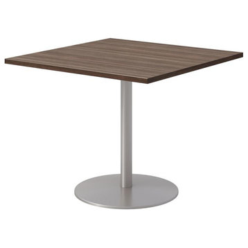 36" Square Pedestal Table - Studio Teak Top - Silver Base