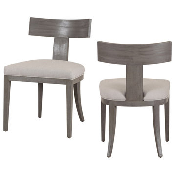 Modrest Fabien Mid-Century Beige Linen + Grey Wash Dining Chair, Set of 2