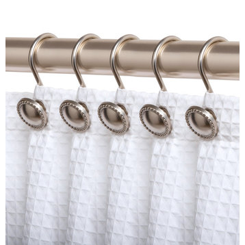 Utopia Alley Rustproof Shower Curtain Rings Hooks for Bathroom, Brushed Nickel