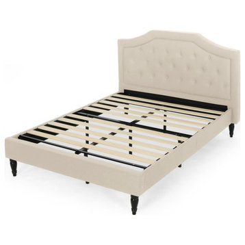 Veromca Contemporary Fabric Upholstered Queen Sized Bed Set, Beige/Dark Brown