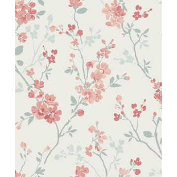 Classic Minimalist Floral Textured Double Roll Wallpaper, Grey, Double Roll