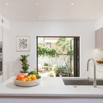Old City, Philadelphia: Sleek Modern Kitchen with Triptych Cafe Door