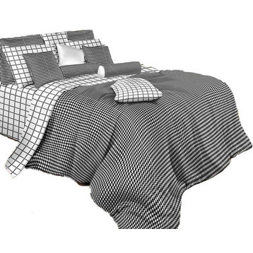 Twin Size Duvet Cover Sheet Set, Black and White Check