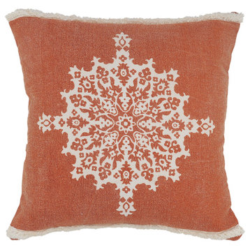 Casual Floral Mandala Medallion Throw Pillow with Tufted Border