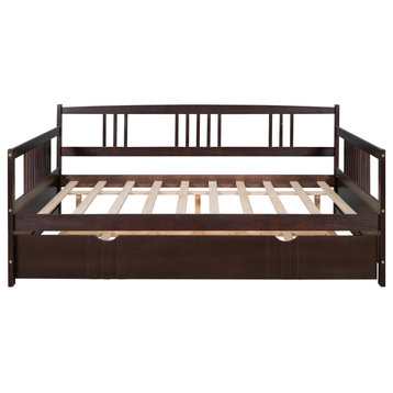 Gewnee Full Size Wood Daybed with Twin Size Trundle in Espresso