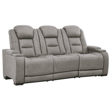 Signature Design by Ashley The Man-Den Leather Power Reclining Sofa in Gray