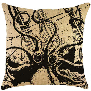 Octopus with Ship Burlap Pillow