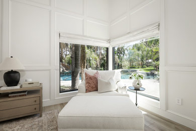 Example of a huge transitional bedroom design in Other with white walls