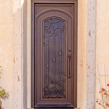 Athens Iron Entry Door with Arch in Square Frame