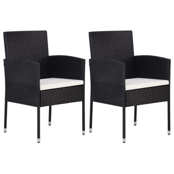 vidaXL Patio Chair 2 Pcs Patio Dining Chair with Cushions Poly Rattan Black
