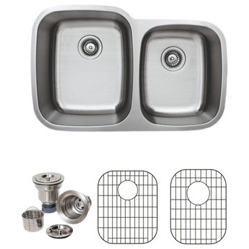 Wells Sinkware 60/40 Double Bowl Sink Pack, 16 Gauge, Larger Bowl on the Left, S
