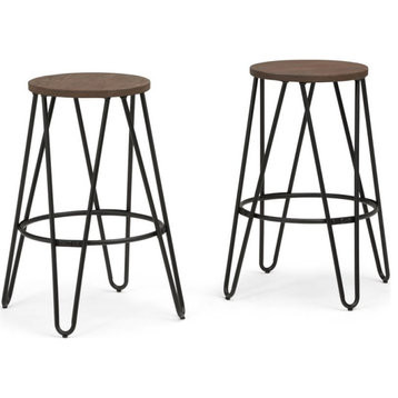 Simpli Home Simeon 26" Industrial Counter Stool in Cocoa and Black (Set of 2)