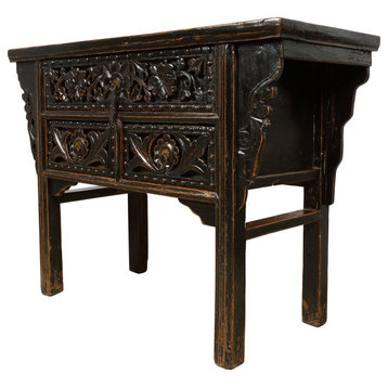 Consigned 19 Century Antique Chinese Carved Shan Xi Console Table/Sideboard
