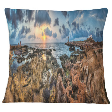 Rocky with Historic Ruins Evening Landscape Printed Throw Pillow, 16"x16"