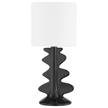 Liwa 1-Light Table Lamp Aged Brass/Ceramic Gloss Black