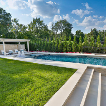 Hinsdale, IL Rectilinear Pool with Hot Tub Inside and Infinity Edge
