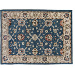 Bareens Designer Rugs - Oriental Ziegler Lincoln Blue Ivory Hand-Knotted Wool Rug - 4'0'' x 5'10'' - Enhance the ambiance of your home with this magnificent Persian-influenced Turkish hand-knotted rug made by skilled artisans capable of creating the most exceptional vegetable dyes and hand-spun wool. This exquisite handmade rug is a one-of-a-kind Peshawar Kafkaz, otherwise identified as Chobi, Chobi Peshawar, Oushak, or Ziegler rug. These handmade rugs are crafted in Pakistan utilizing superior-quality wool imported from Australia, New Zealand, and Korea in two types of weaves: the Persian weave and the Mori weave. This rug is meticulously crafted by hand using the finest natural vegetable dyes extracted from local plants. The artisans use a blend of hand-spun local and fine merino wool, resulting in a rug with a compelling texture, higher lanolin content, and longer staple. The artisans occasionally incorporate natural or artificial silk into the pile to enhance specific motifs. The finished product is an awe-inspiring execution of flawless design and an understated palette that exudes elegance.