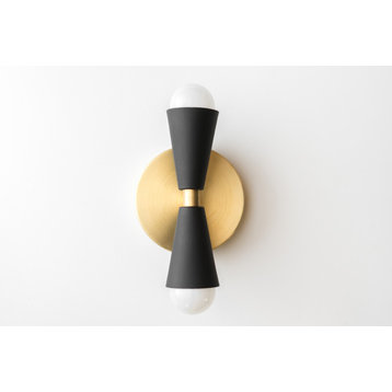 Geometric Brass/Black Mid-Century Wall Sconce Light, Brass/Black
