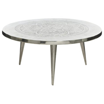 Unique Coffee Table, Aluminum Frame With Tripod Base and Floral Patterned Top