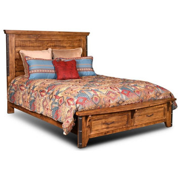 Sunset Trading Rustic City Wood King Bed with Storage Drawers in Rustic Oak